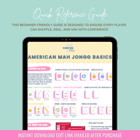 Quick Visual Reference Guide to American Mahjong for Beginners: How to Play, Tiles, Strategies, Hosting Tips + Cocktails! (Digital Download)